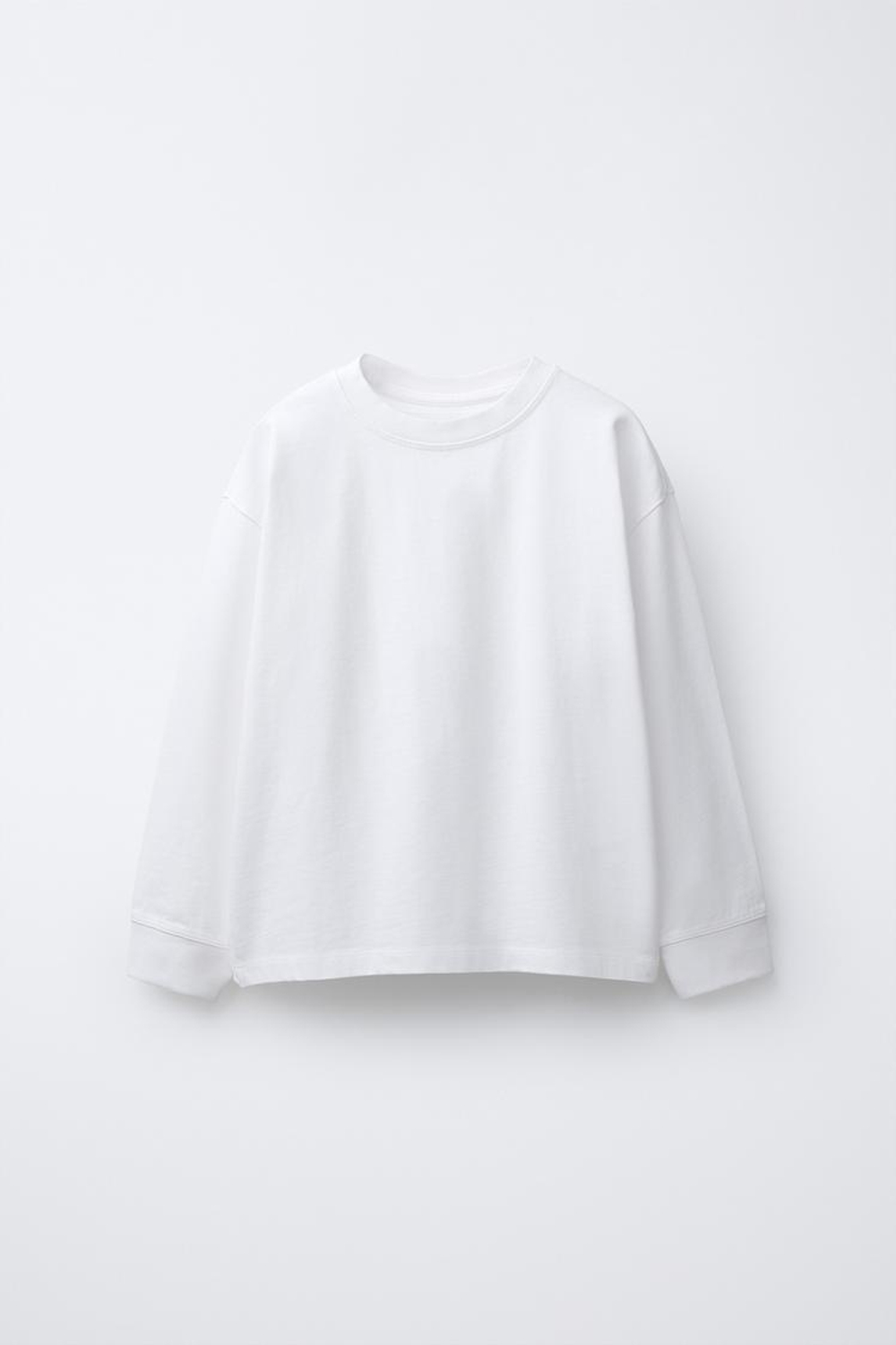 ZARA ФУТБОЛКА С КРУГЛЫМ ВЫРЕЗОМ И ДЛИННЫМИ РУКАВАМИ, ЭКРЮ