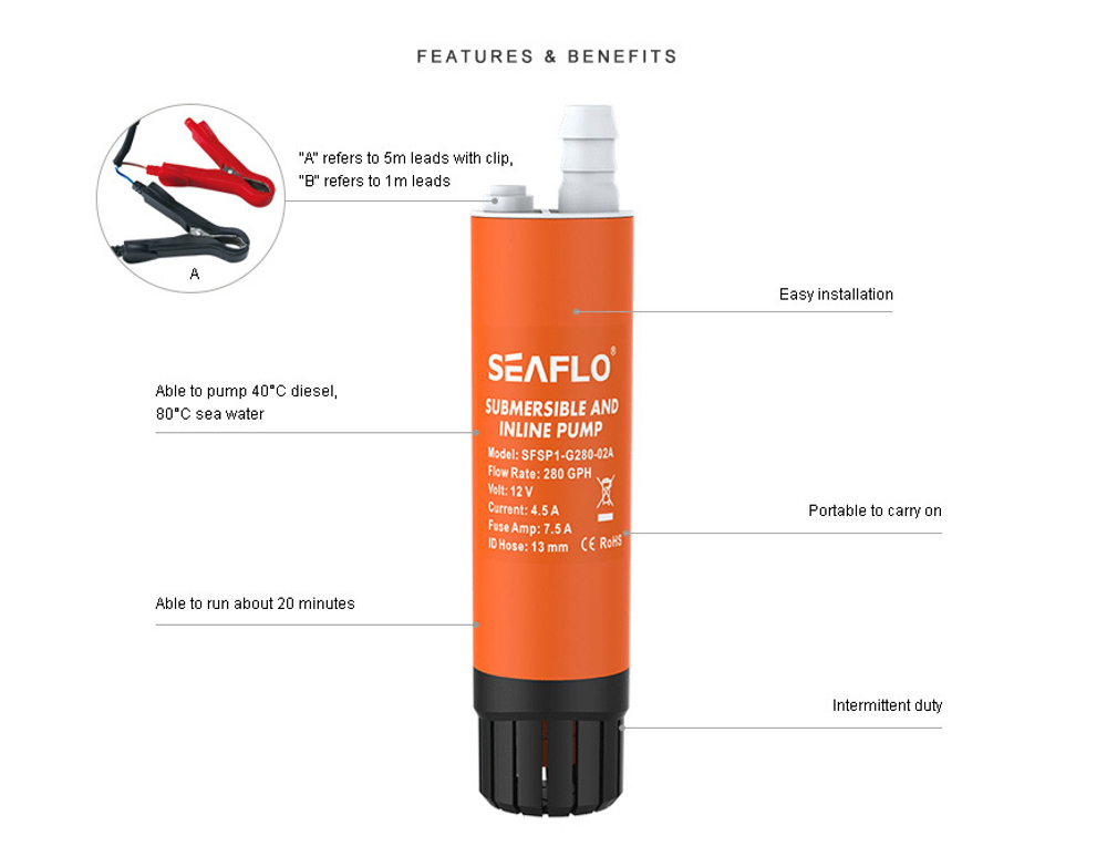 Насос погружной SeaFlo 12B 266GPH (250(5м)-1000 л/ч)