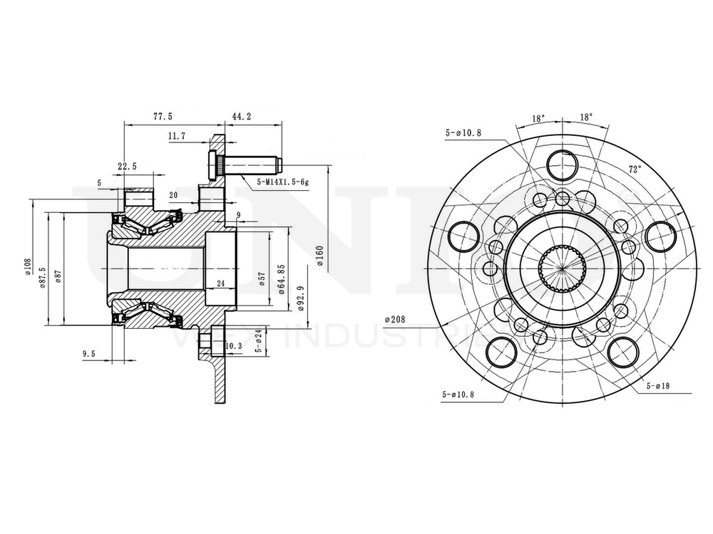 Ступица передняя (с ABS) UNIO HUB-20051