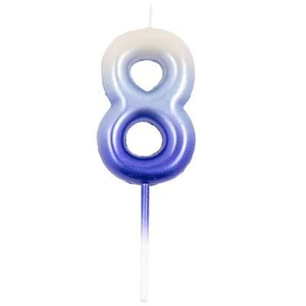 Свеча-цифра "8" Омбре голуб/синий, 6см.