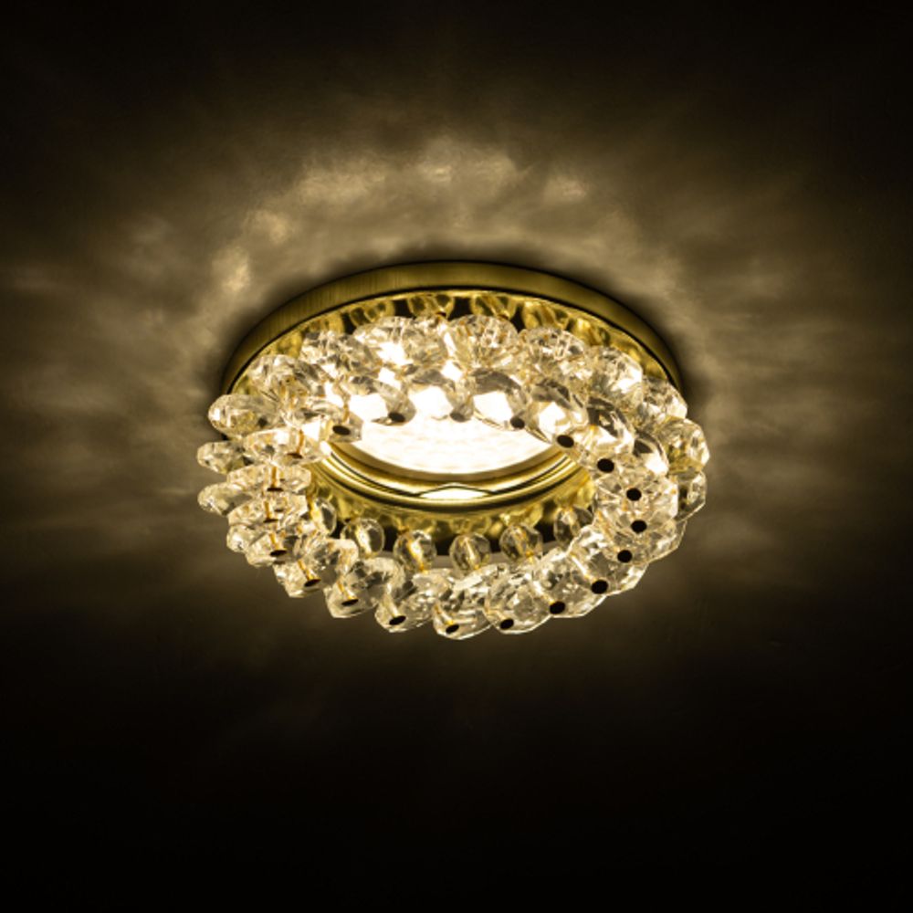 Светильник встраиваемый декоративный ЭРА DK16 GD/WH под лампу MR16 GU5.3 декор с хрусталиками прозрачный/золото | Декоративные встраиваемые светильники