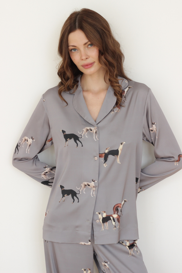 Шелковая блуза с борзыми серебро