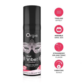 Съедобный гель с вибрацией Orgie DUAL VIBE! со вкусом коктейля STRAWBERRY GIN AND TONIC 15 мл