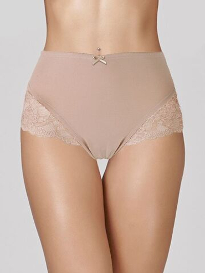 Высокие трусики с кружевной отделкой (Размер: XXXL) (Цвет: бежевый)