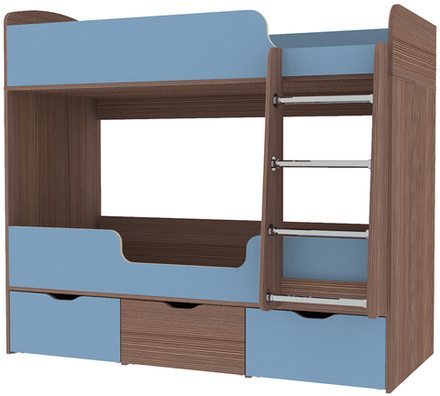 Кровать двухъярусная КарИВи Малыш Двойняшка Бодего Темный Светло-синий, голубой