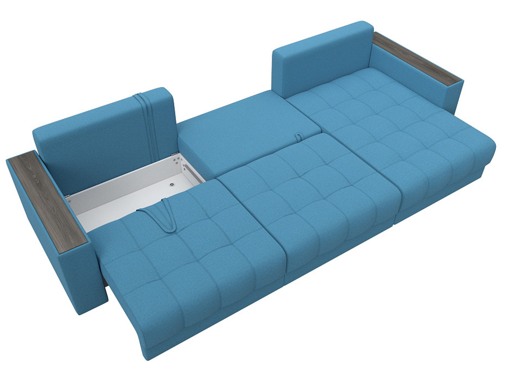 Диван угловой с декором Лига-049 НПБ Лонг, Амур 10 РОГОЖКА голубой