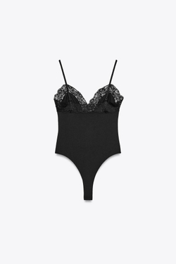 ZARA БОДИ С КРУЖЕВОМ, ЧЕРНЫЙ