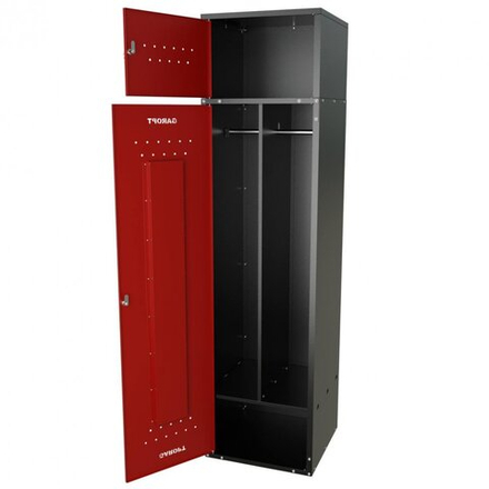 Шкаф для раздевалок GT205SHP.RED (500мм х 500мм х 1936мм) КРАСНЫЙ . Секция для обуви, двойная секция для курток с перекладиной под вешалки, верхняя антресоль с отдельным замком для головных уборов и сумок (2)