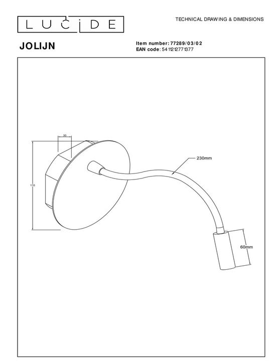Бра Lucide Jolijn с аккумулятором 77289/03/02