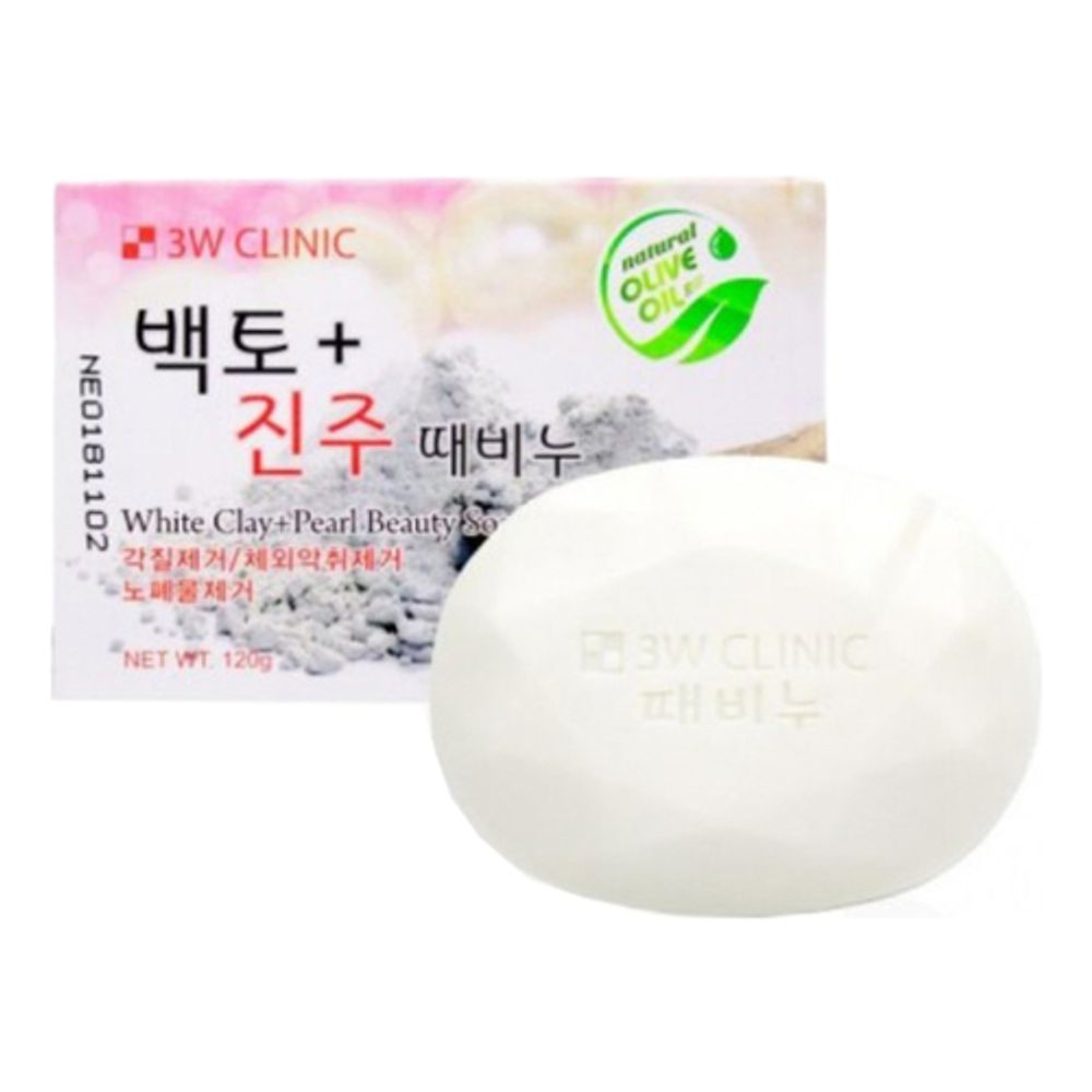 3W Clinic Мыло с жемчужным порошком и белой глиной - White clay&amp;pearl beauty soap, 120г