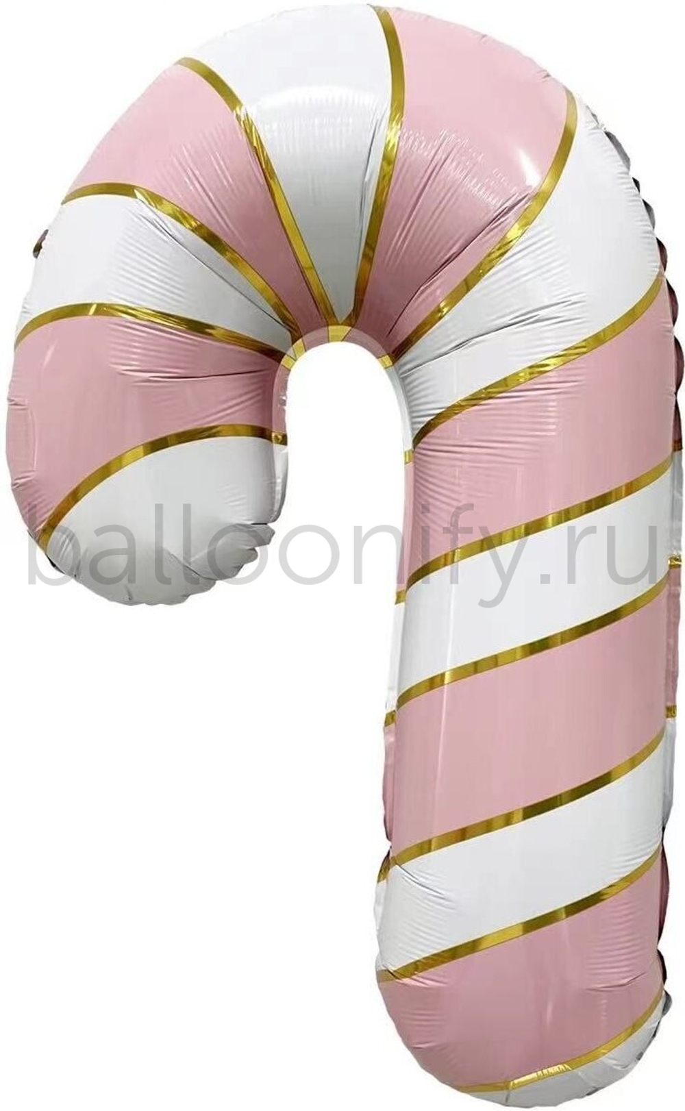 Шар (29''/74 см) Фигура, Леденец трость, Золотая полоска, Белый/Розовый, 1 шт.