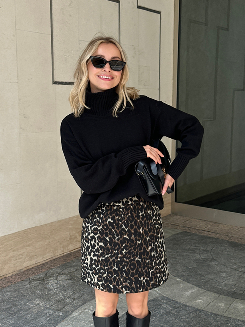 Юбка из смесовой шерсти на поясе мини леопард