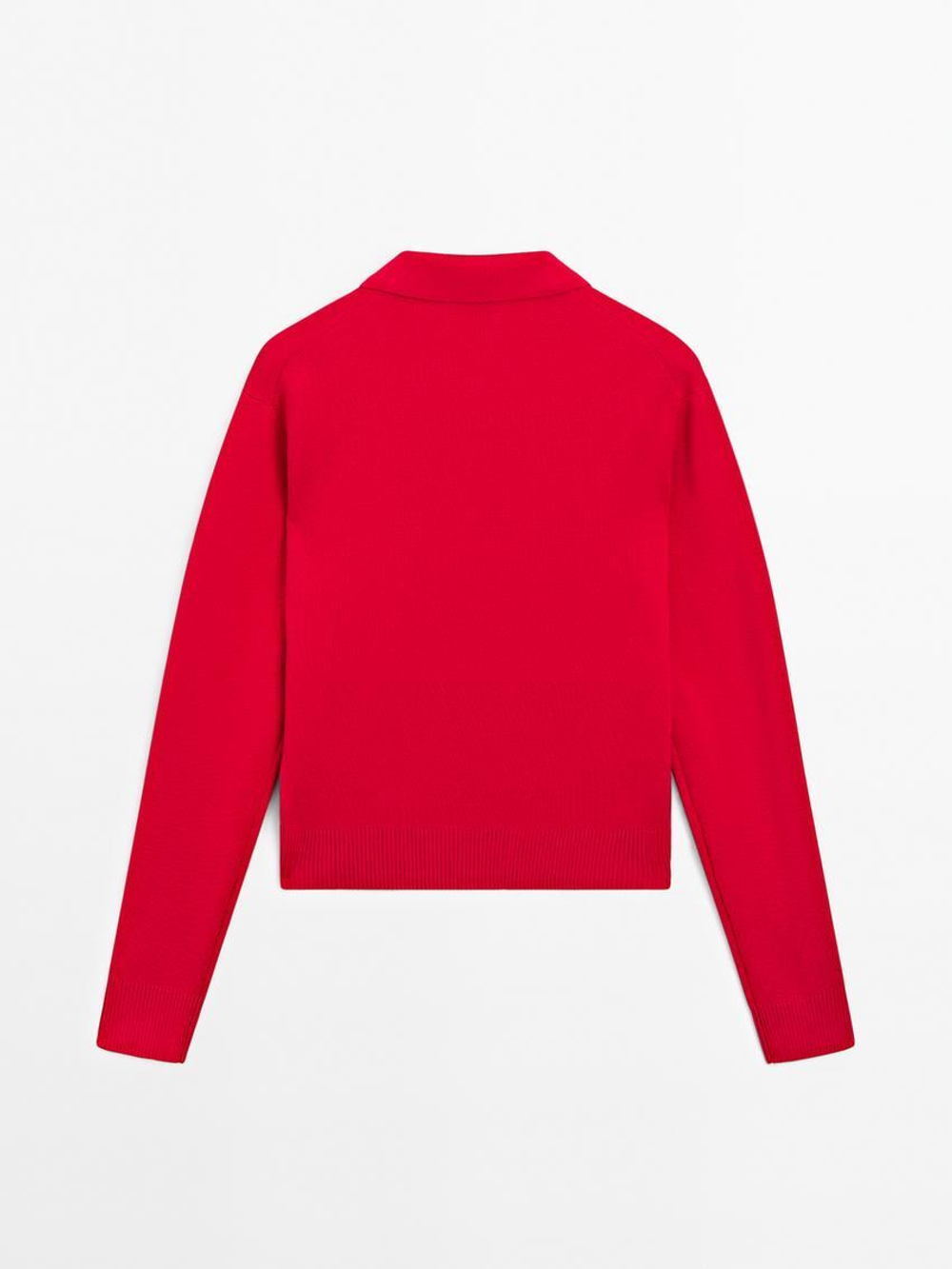Massimo Dutti Свитер с воротником поло на молнии, красный