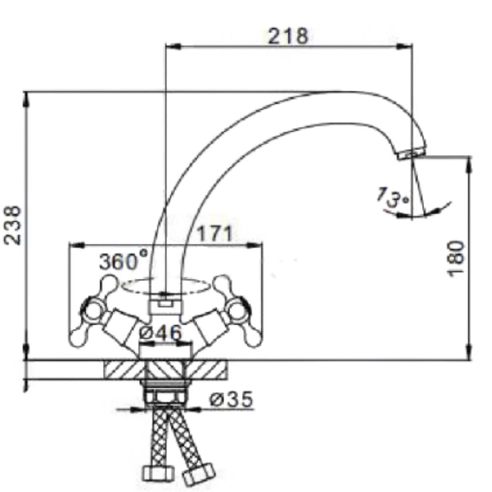 Смеситель для кухни, Frap, с кран-буксой, хром, F4219-2