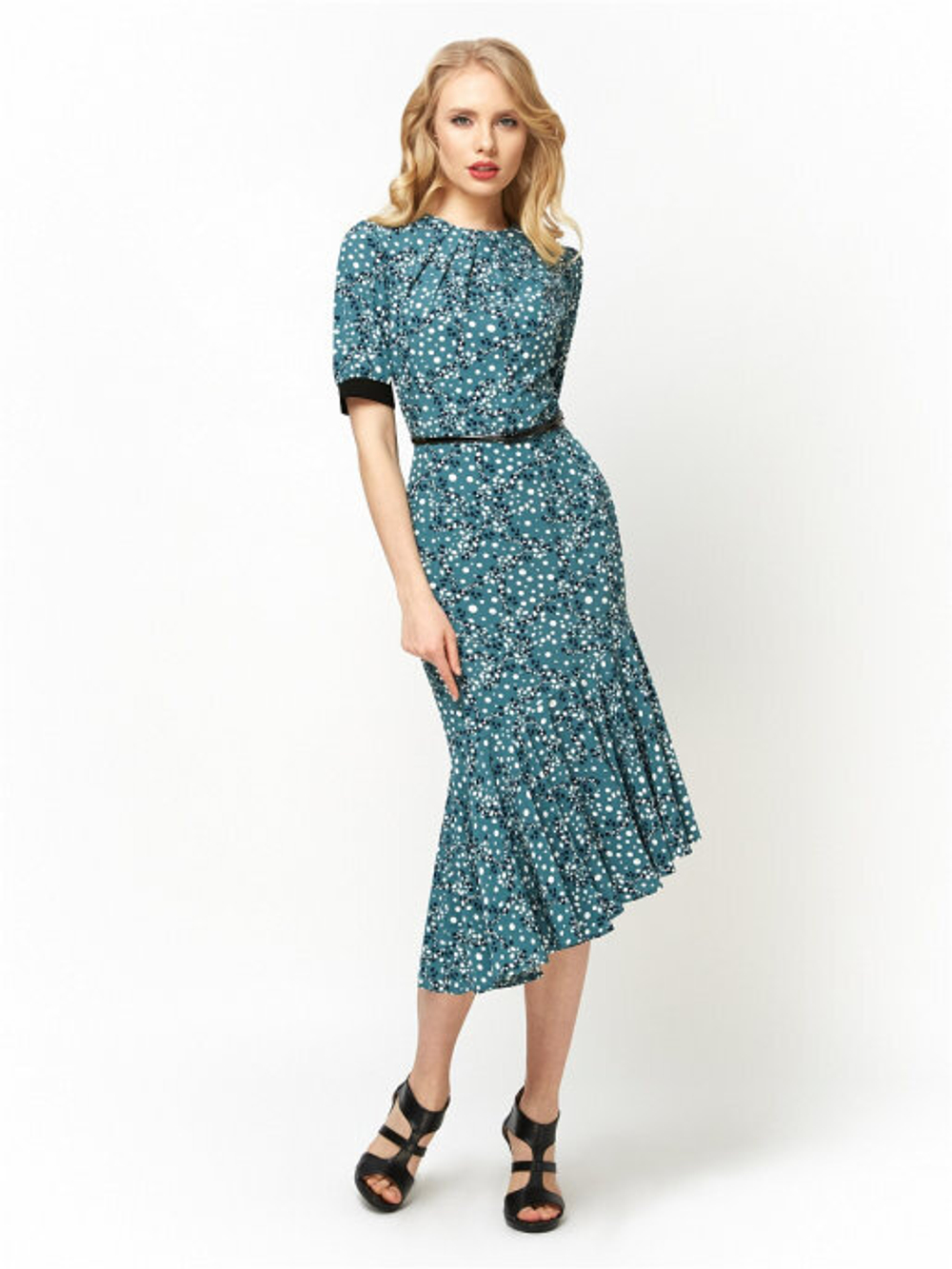 Платье в горох со складками на горловине 09-01-20 SS