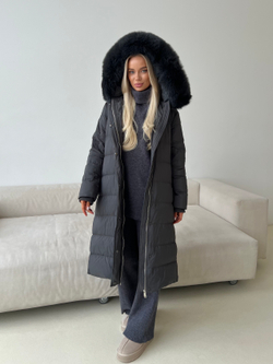 Пуховик Fresh макси графит