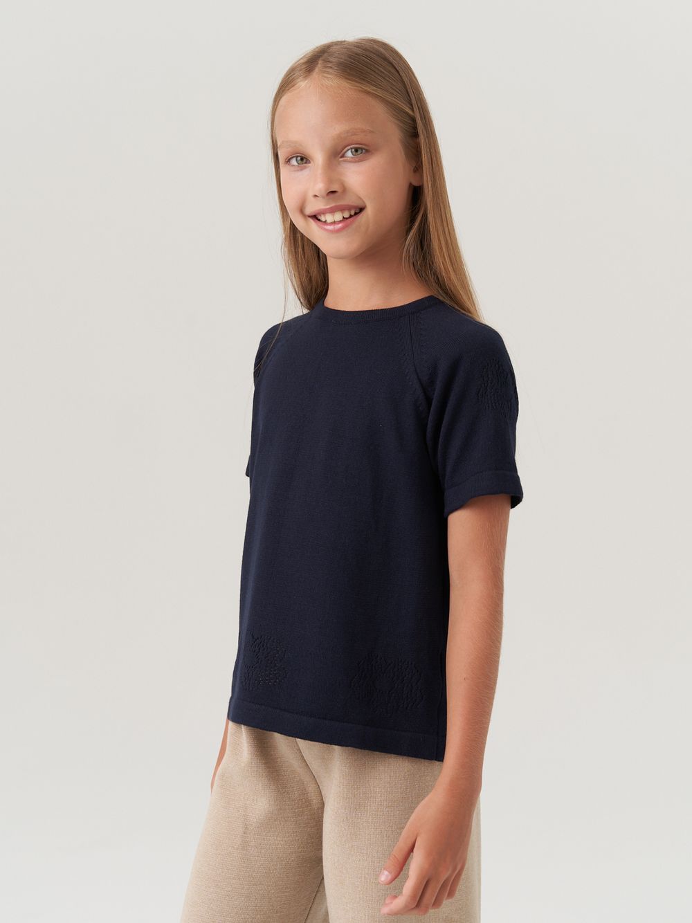 Джемпер для девочки с коротким рукавом AT1083 синий