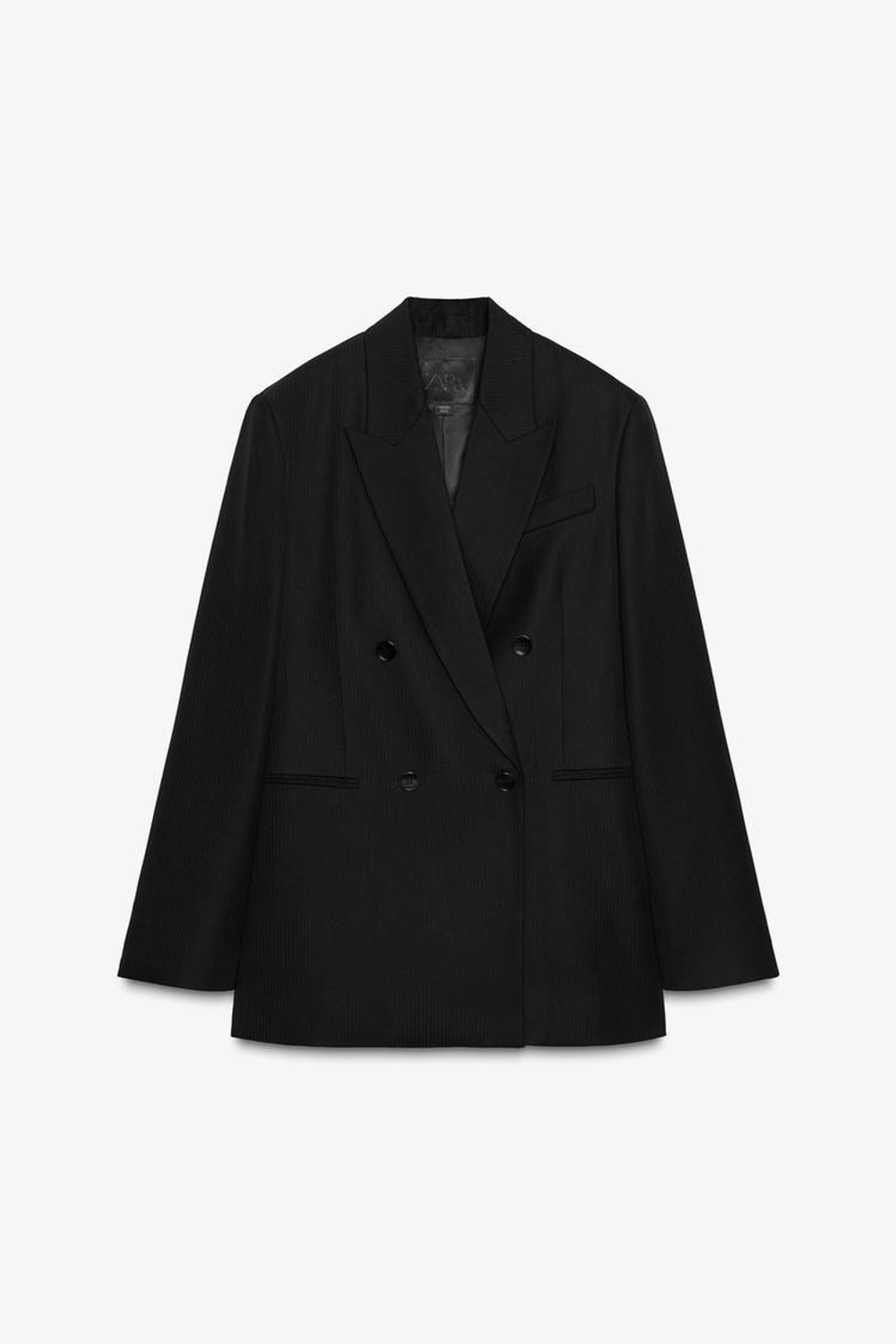 ZARA БЛЕЙЗЕР ИЗ СМЕСОВОЙ ШЕРСТИ В ПОЛОСКУ, ЧЕРНЫЙ