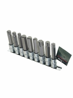 Набор головок-бит RF-40919L разнопрофильных Spline&Torx&Hex, 9 пр.(М14,М16,М18,Т70,Т80,Т100,Н14,Н17,Н19мм; L-100мм), на планке ROCKFORCE