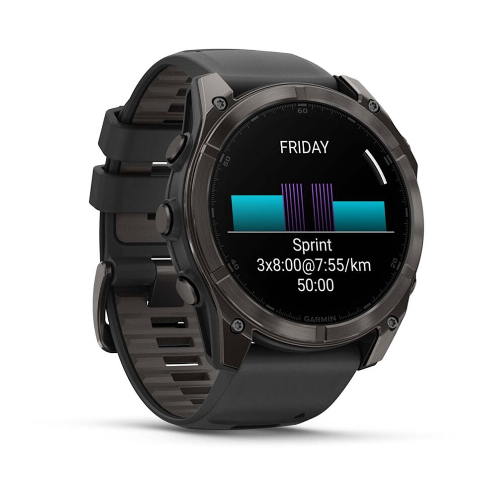 Смарт-часы Garmin Fenix 8, AMOLED Sapphire, 51 мм, угольно-серый DLC, пепельно-черный силиконовый ремешок, 010-02905-21