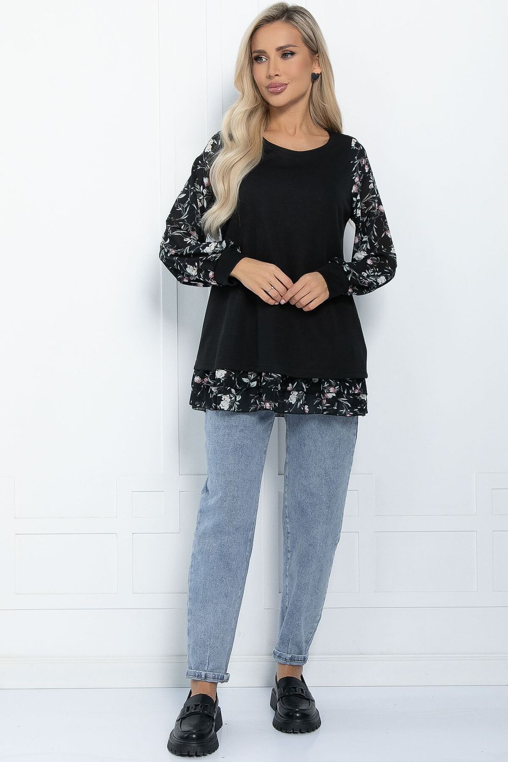 Блуза Хелли (черная/тюльпаны) Б11371 LT Collection