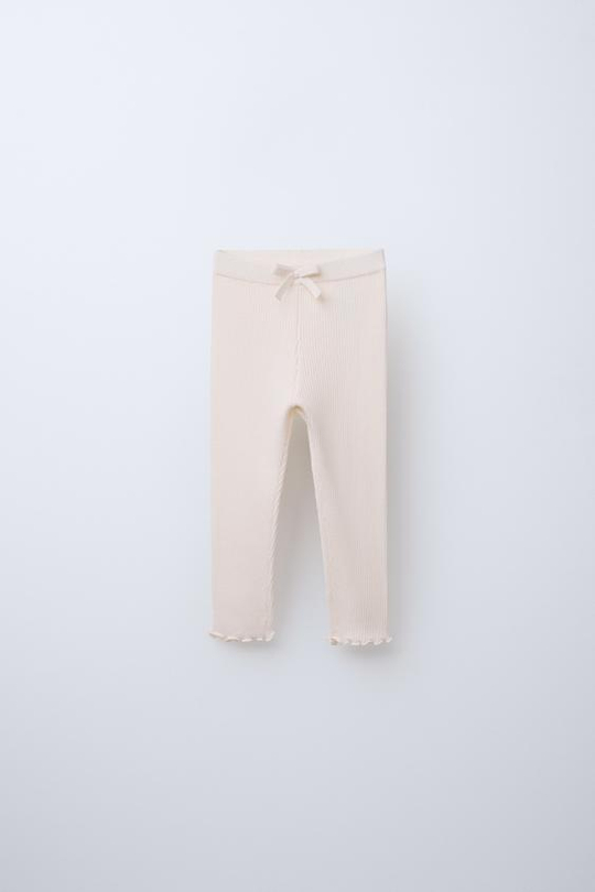 ZARA ОДНОТОННЫЕ ЛЕГИНСЫ В РУБЧИК, ЭКРЮ