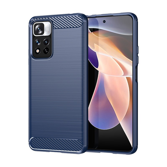 Чехол защитный дизайн в стиле карбон для смартфона Xiaomi Poco X4 NFC 5G, синий цвет, серии Carbon от Caseport