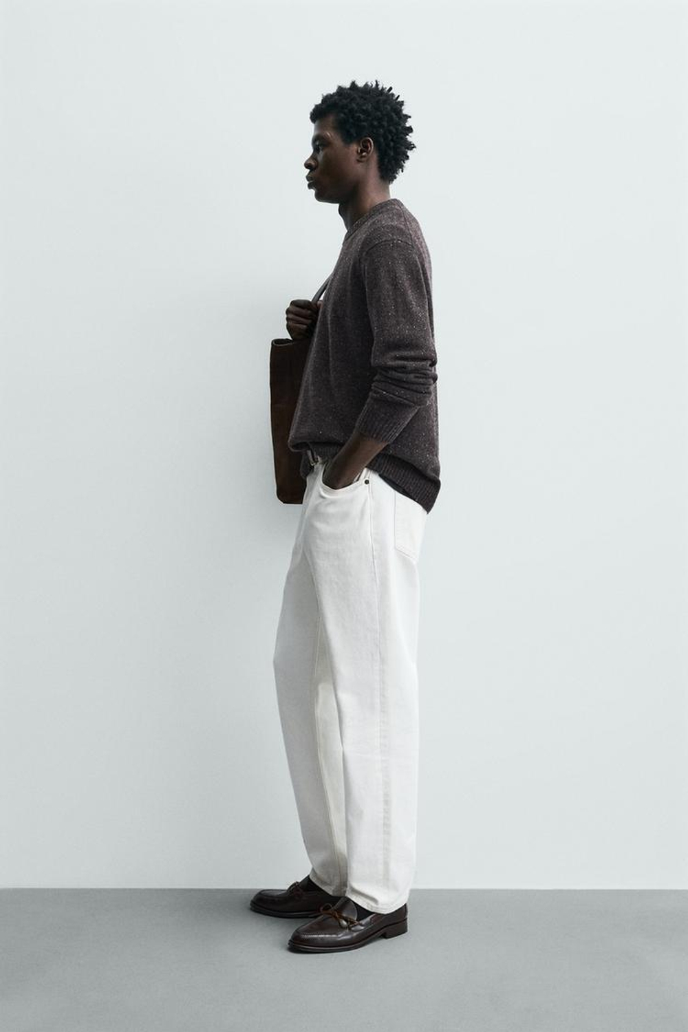 ZARA СВИТЕР ИЗ 100% ШЕРСТИ С ЭФФЕКТОМ ПРЯЖИ, РОЗОВАТО-КОРИЧНЕВЫЙ