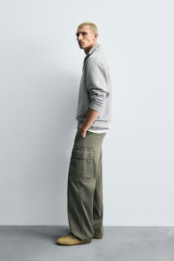 ZARA БРЮКИ-КАРГО STRAIGHT FIT, СВЕТЛО-ЗЕЛЕНЫЙ