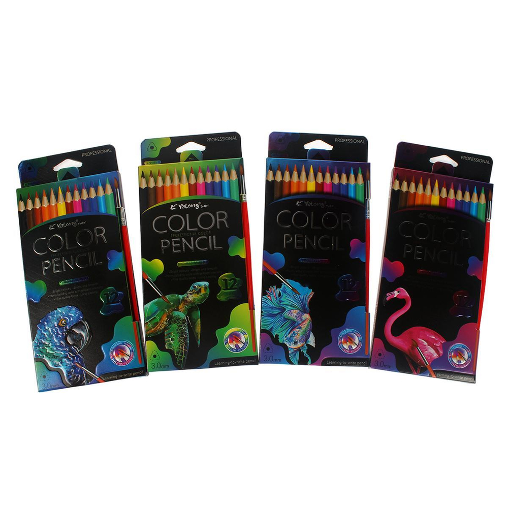 Карандаши цветные "Животные" 12 цветов 3-гранные акварельные с кисточкой