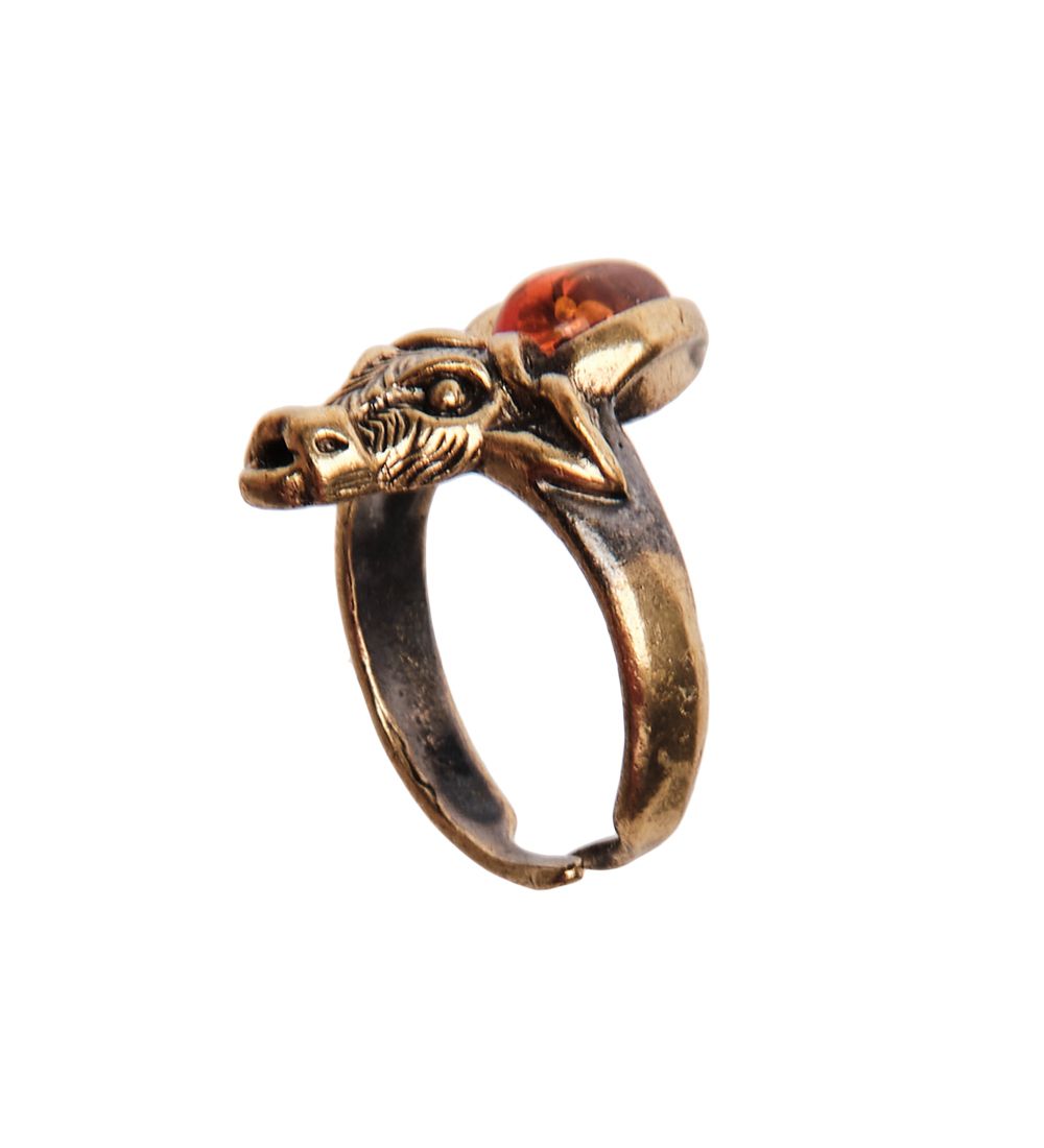 AM-2658 Кольцо «Бык» (латунь, янтарь)
