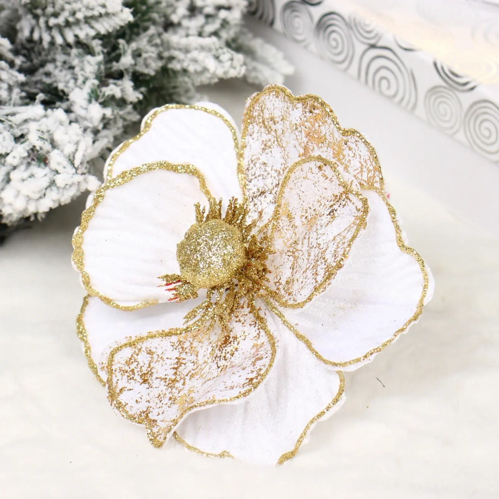 Украшение новогоднее «Пуансеттия - Нежность» 15 см, Белый/Золото