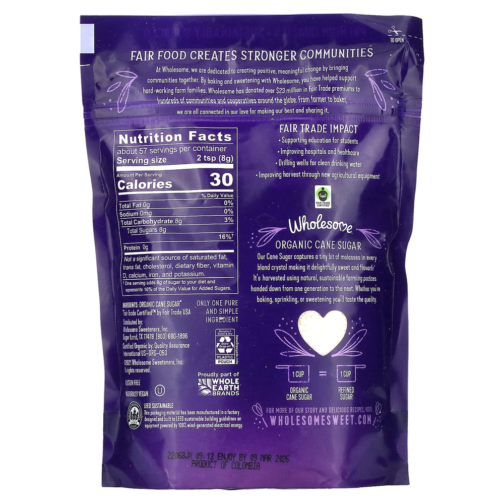 Wholesome Sweeteners, Органический тростниковый сахар, 454 г (1 фунт)