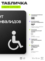 Табличка Туалет для инвалидов, на дверь и стену, навигационная и информационная, серия CONCEPT, 18х18 см, Айдентика Технолоджи