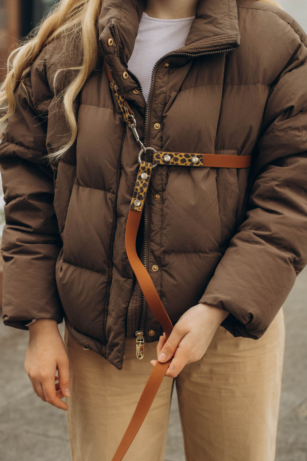 Перестежка поводок для собак 20 мм , 5 м коричневый и леопард