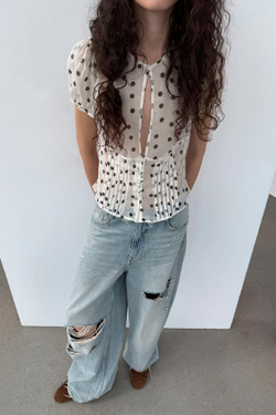 ZARA ДЖИНСЫ TRF СО СРЕДНЕЙ ПОСАДКОЙ И ОТВОРОТОМ НА ПОЯСЕ, ГОЛУБОЙ