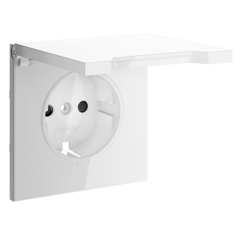 Накладка для розетки с заземлением, защитными шторками и крышкой, S70 (белый глянцевый)