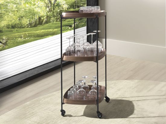 Мини-бар на колесиках 3291 из орехового дерева и черной стали