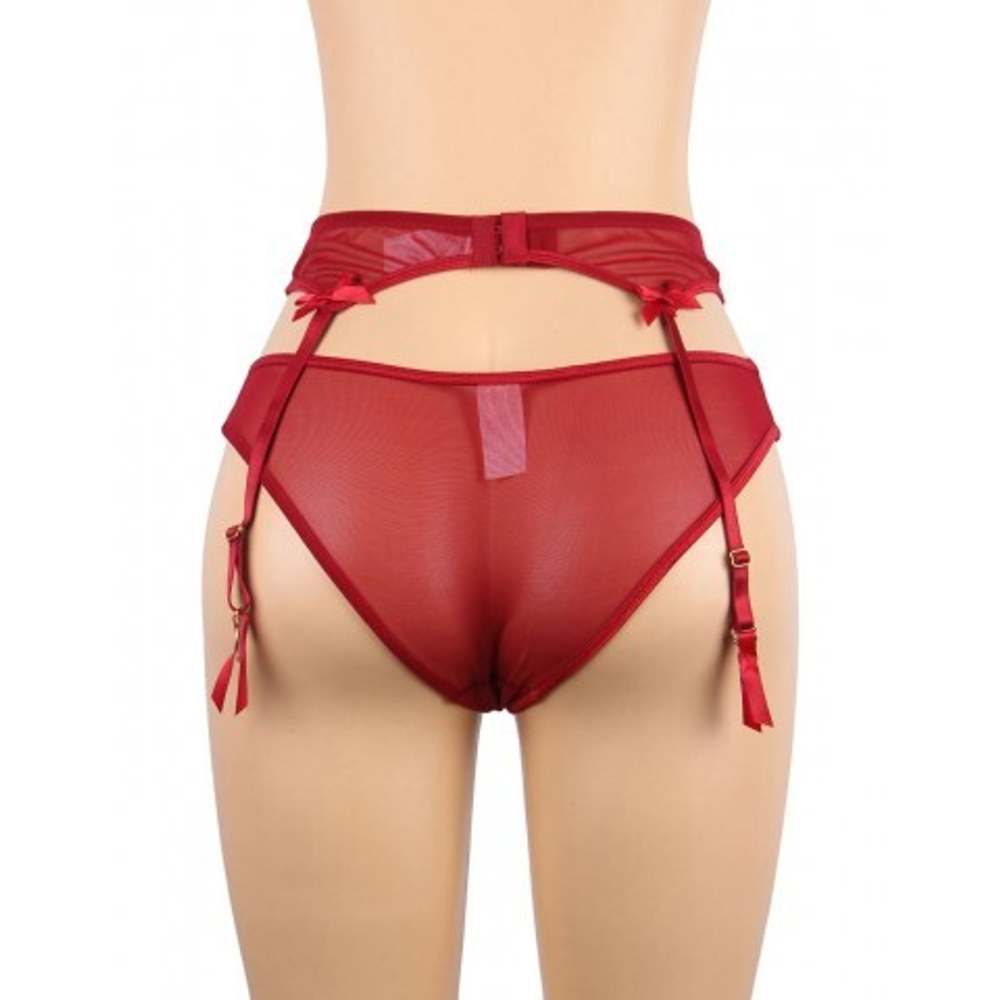 Пояс для чулок с ремешками и трусики красные Flower&bow (3XL-4XL)
