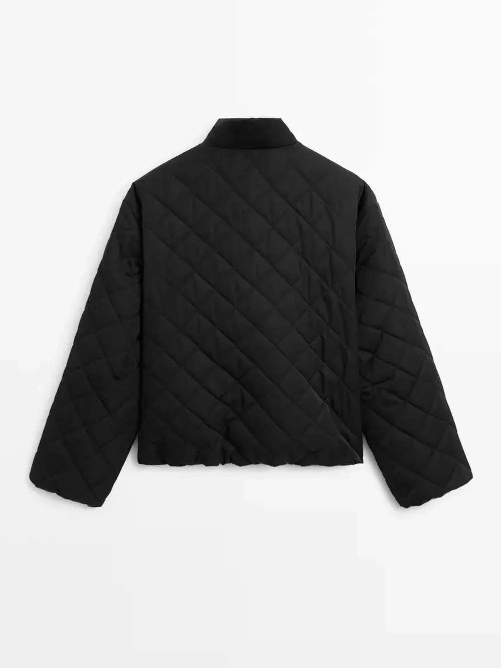 Massimo Dutti Короткий непромокаемый стеганый бомбер, черный