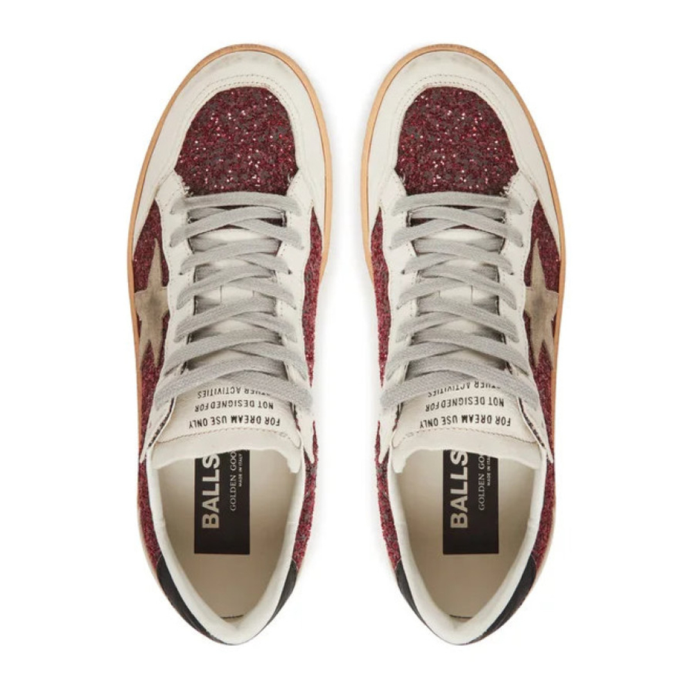 Женские Golden Goose Ball Star in Burgundy Glitter with Suede Star and Black Heel Tab
