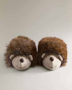 ZARA HOME ДЕТСКИЕ ТАПОЧКИ-ЕЖИКИ, КОРИЧНЕВЫЙ