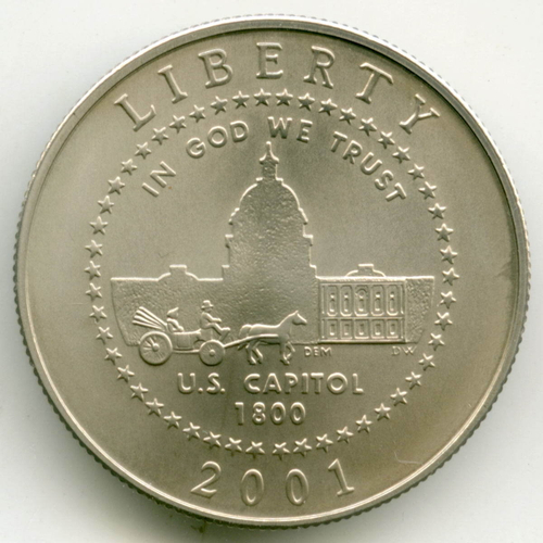 1/2 доллара 2001 (P). США. 6-ой конгресс -  Капитолий. Медь с никелевым покрытием. UNC
