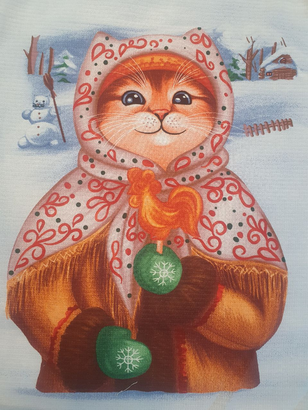 Вафельное полотно "Коты/матрёшки" шир 150 см.