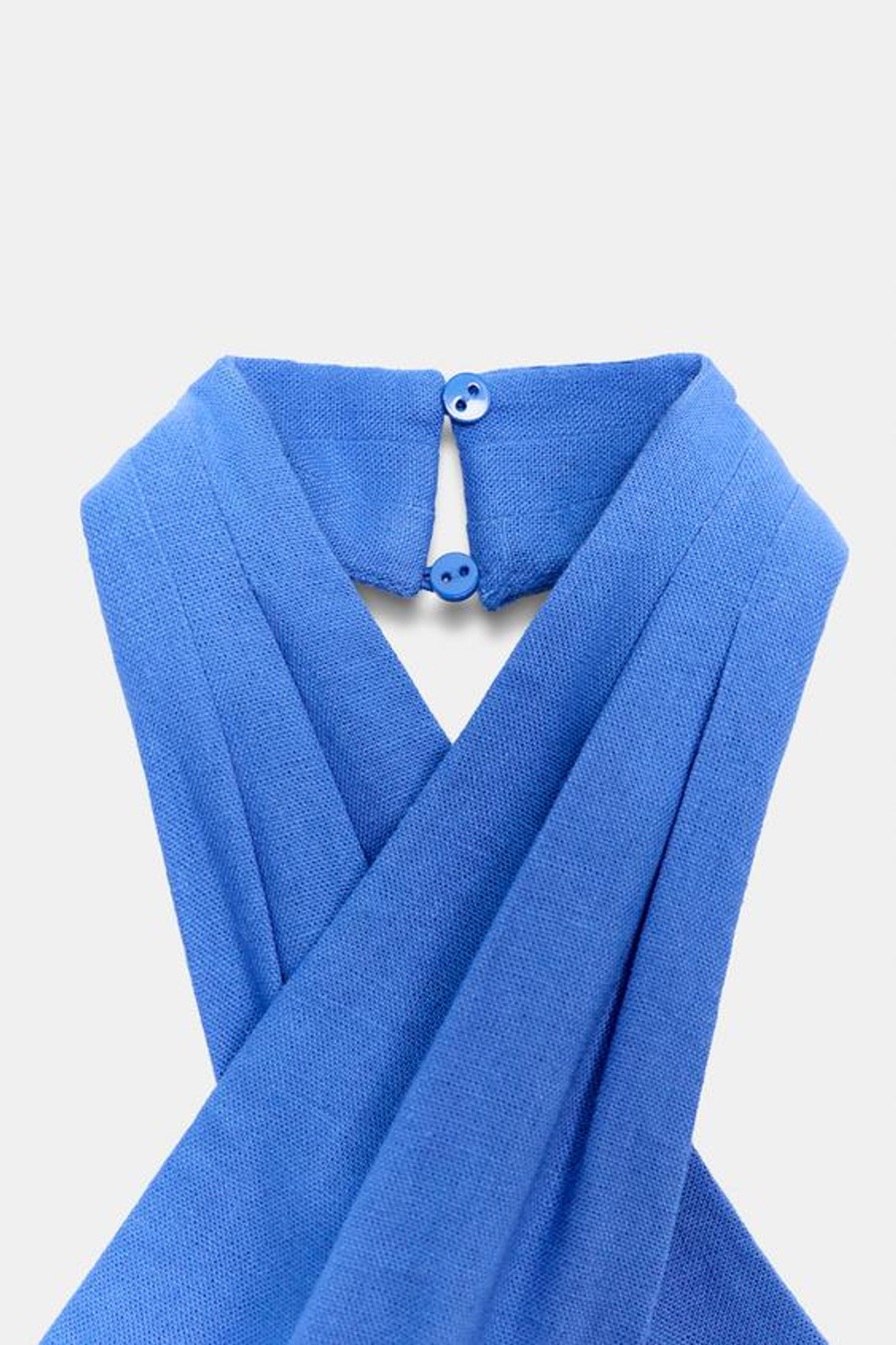 ZARA ЛЬНЯНОЕ ПЛАТЬЕ МИДИ С ГОРЛОВИНОЙ ХАЛТЕР, СИНИЙ