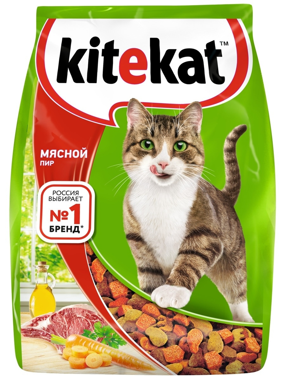 Сухой корм Kitekat для взрослых кошек, мясной пир, 0.8 кг