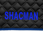 Ковры SHACMAN F3000 (экокожа, черный, синий кант, синяя вышивка)