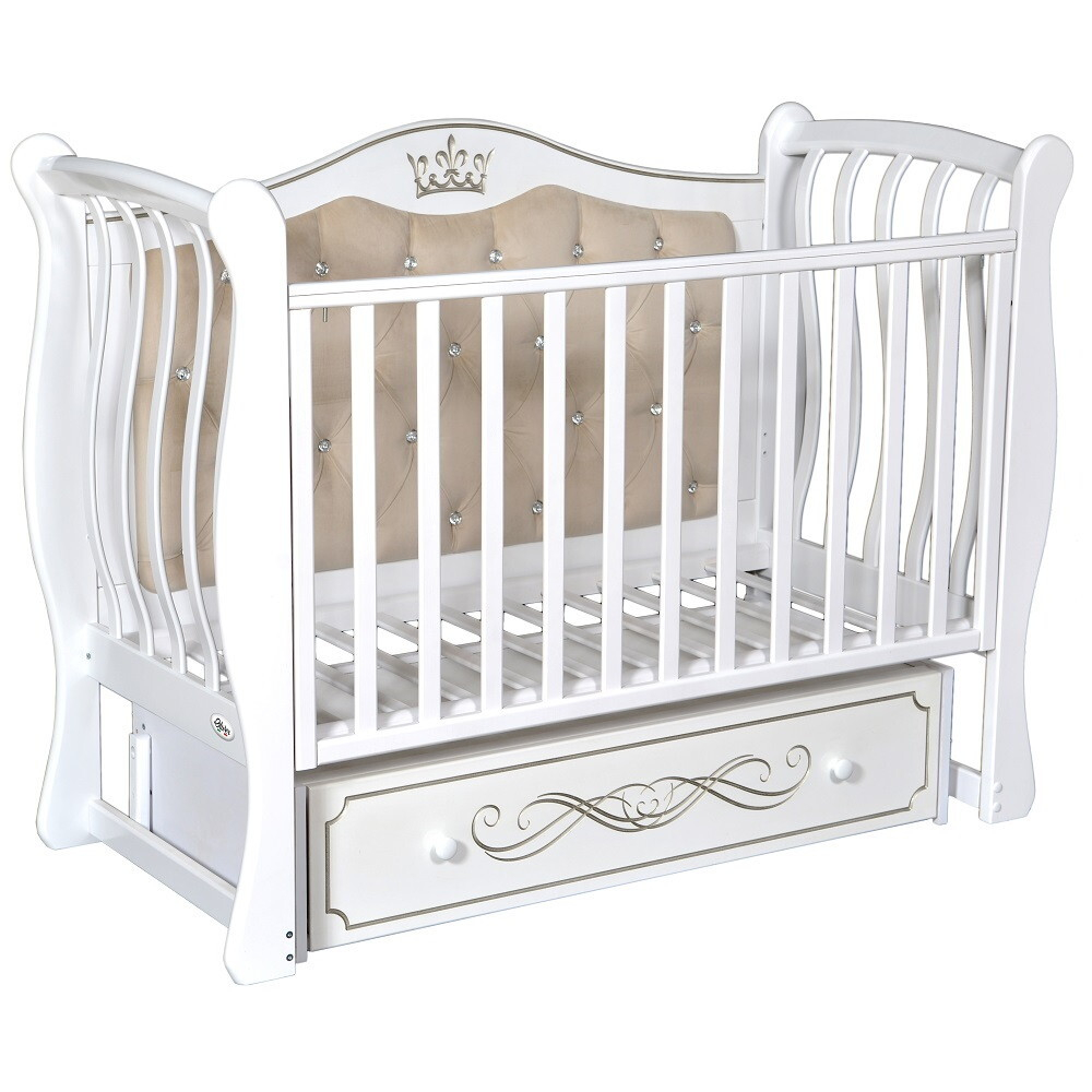 Детская кроватка Oliver Brianna Elegance с универсальным маятником и ящиком Белый