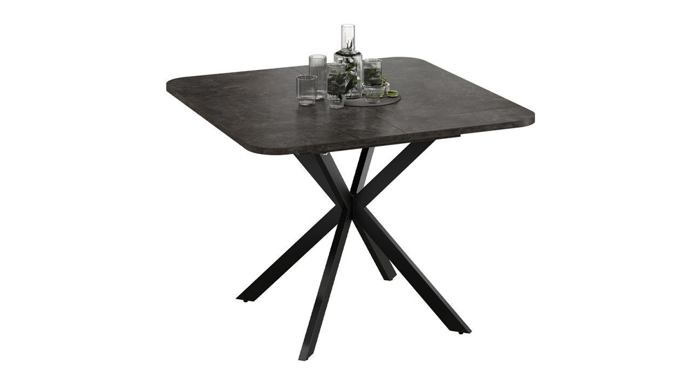 Стол кухонный обеденный раздвижной Черный муар/Дуб Крафт золотой 100(131)х100х75 см