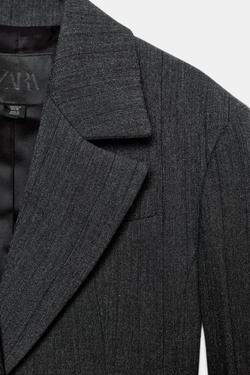 ZARA ПРИТАЛЕННЫЙ БЛЕЙЗЕР СТРУКТУРНОГО КРОЯ — ZW COLLECTION, СЕРЫЙ МЕЛАНЖ